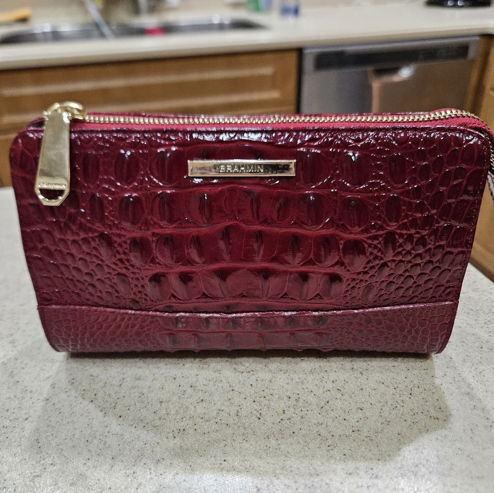 BRAHMIN RED OPAL CLUTCH, CROC-EMBOSSED RED LEATHER HANDBAG